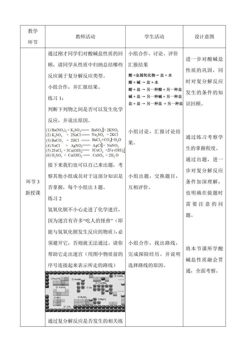 人教版（五四学制）化学九年级全册  第四单元  酸碱盐复习  教案（表格式）