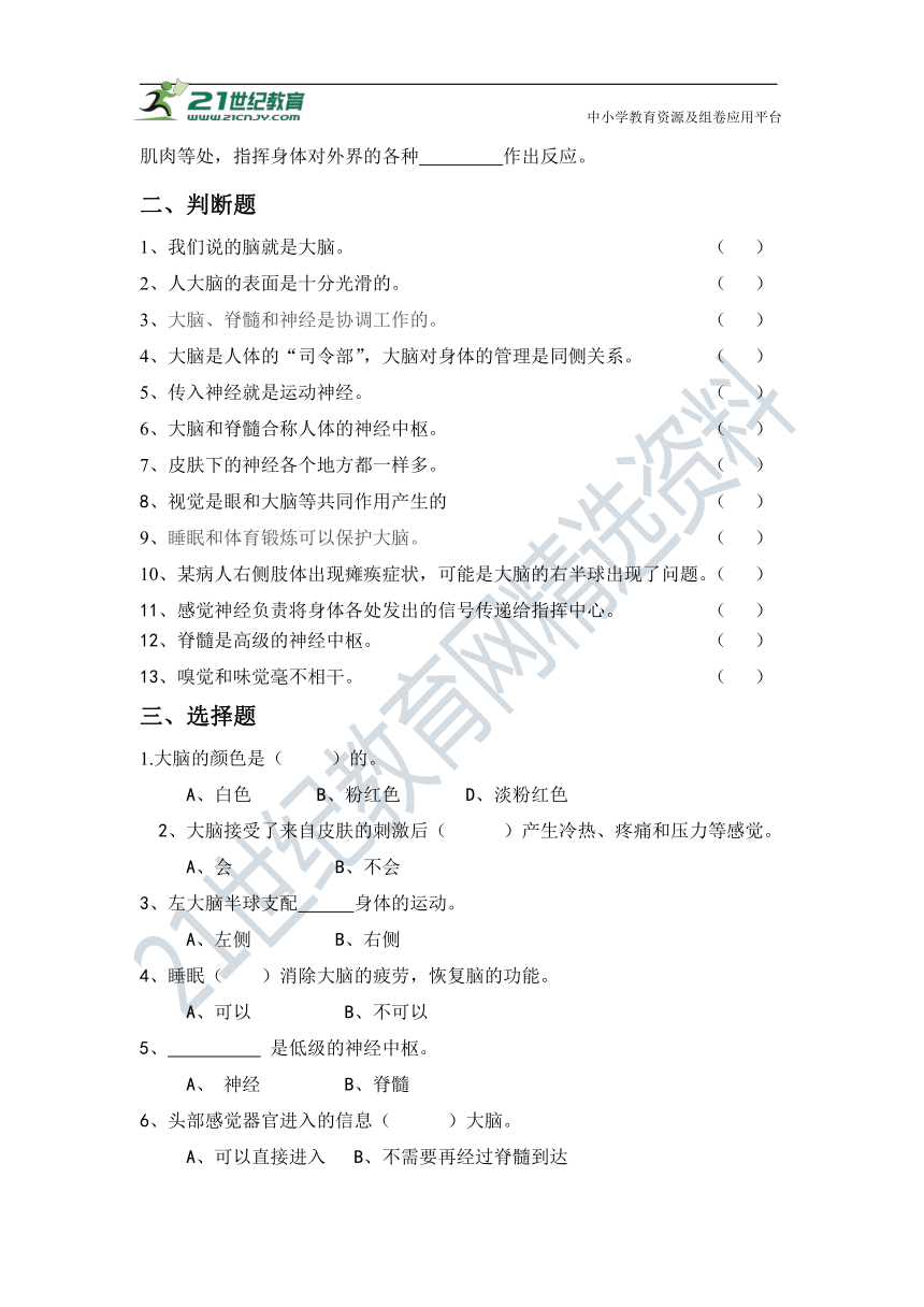 苏教版五年级科学下册第五单元归纳训练（含答案）