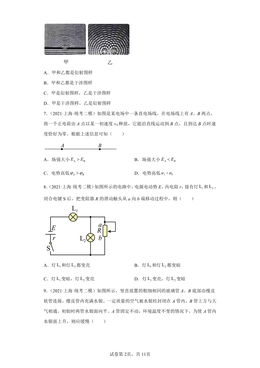 上海市奉贤区2021届-2023届高考物理三年模拟（二模）按题型分类汇编-01选择题（含解析）