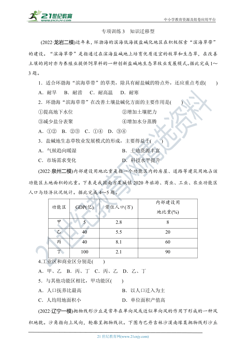 高考地理选择题专项训练知识迁移型（word版，含答案及详解）