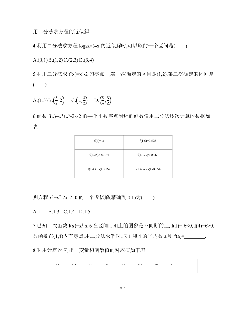 苏教版（2019）高中数学必修第一册 8.1.2 用二分法求方程的近似解 【基础过关】（含解析）