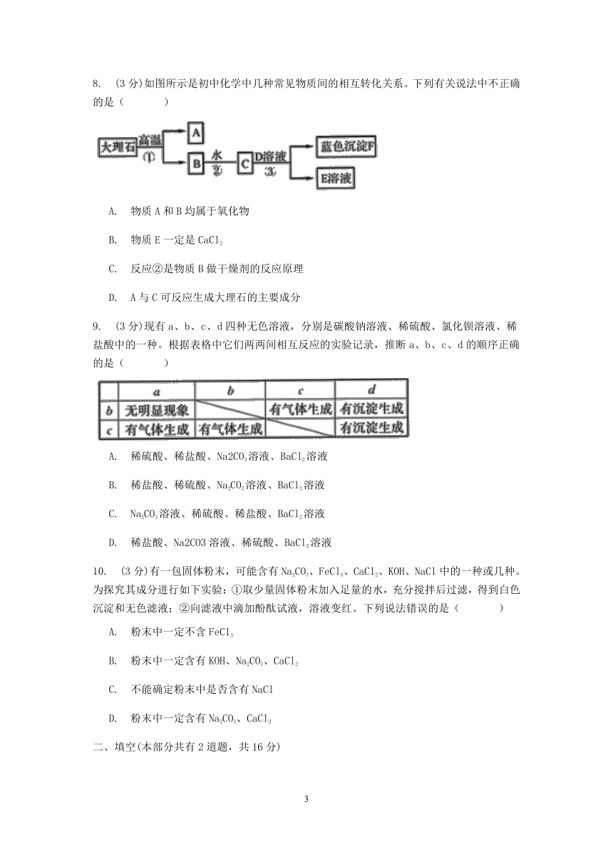 浙教版科学九年级上册章节检测2.5 物质的转化 第3课时 化合物之间的转化和物质的鉴别【含答案】