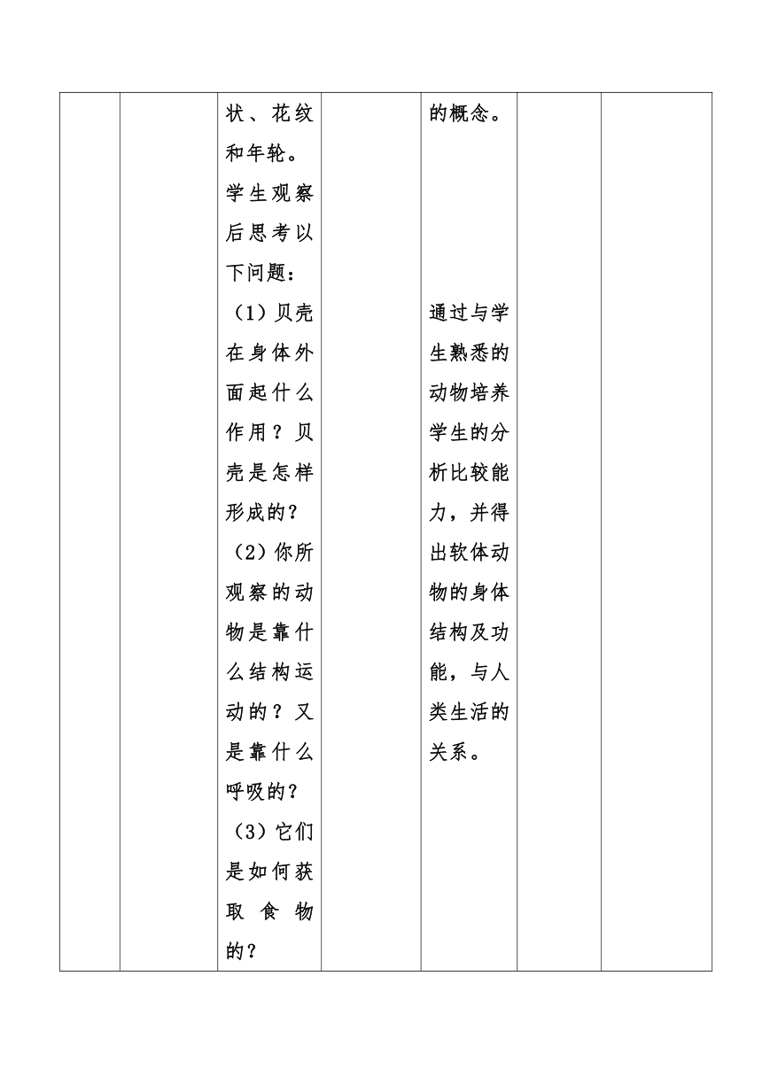 5.1.3  软体动物和节肢动物  教案（表格式）2022-2023学年人教版生物八年级上册