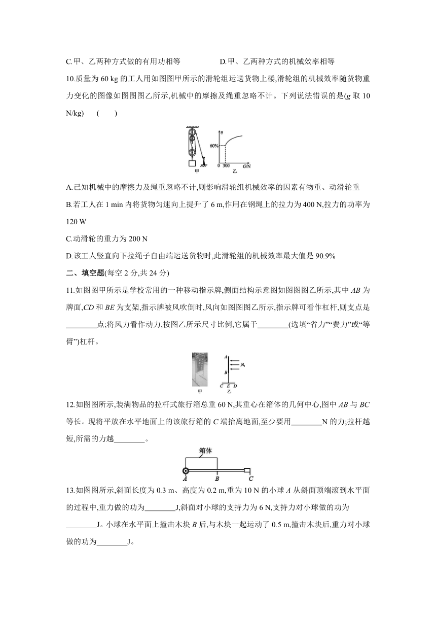 北师大版物理八年级下册课课练：第九章  机械和功  单元综合测试（含答案）