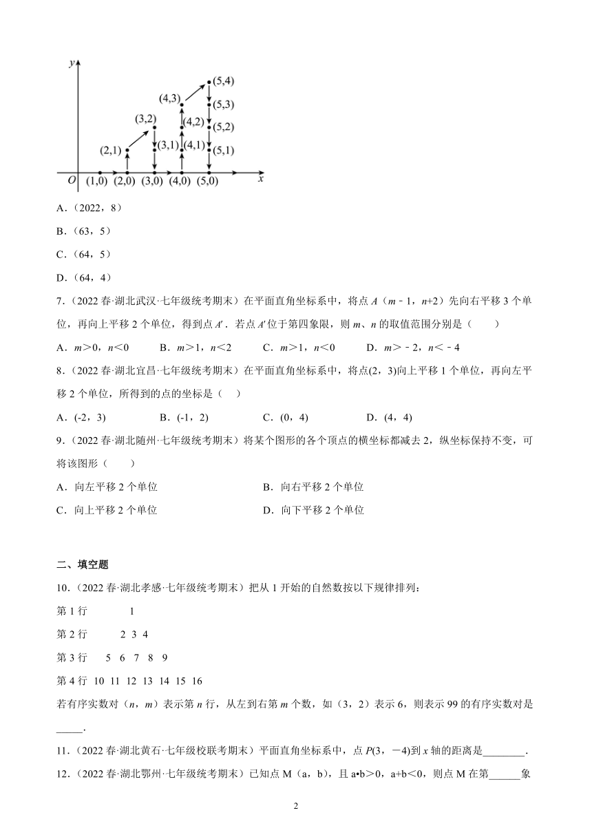 2021-2022学年湖北省七年级下学期人教版数学期末试题选编第七章平面直角坐标系练习题（含答案）