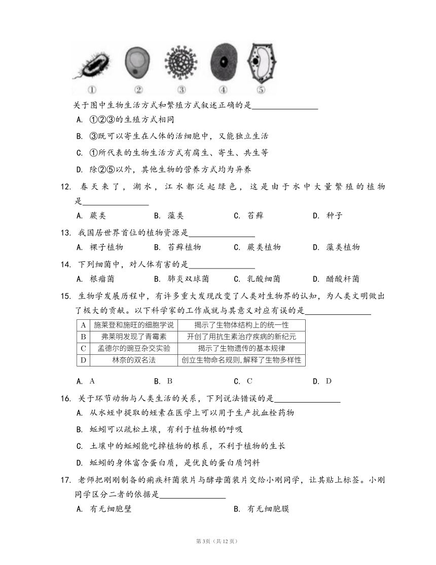 沪教版生物单元检测卷第二册第4章 生物的类群(word版，含答案解析）