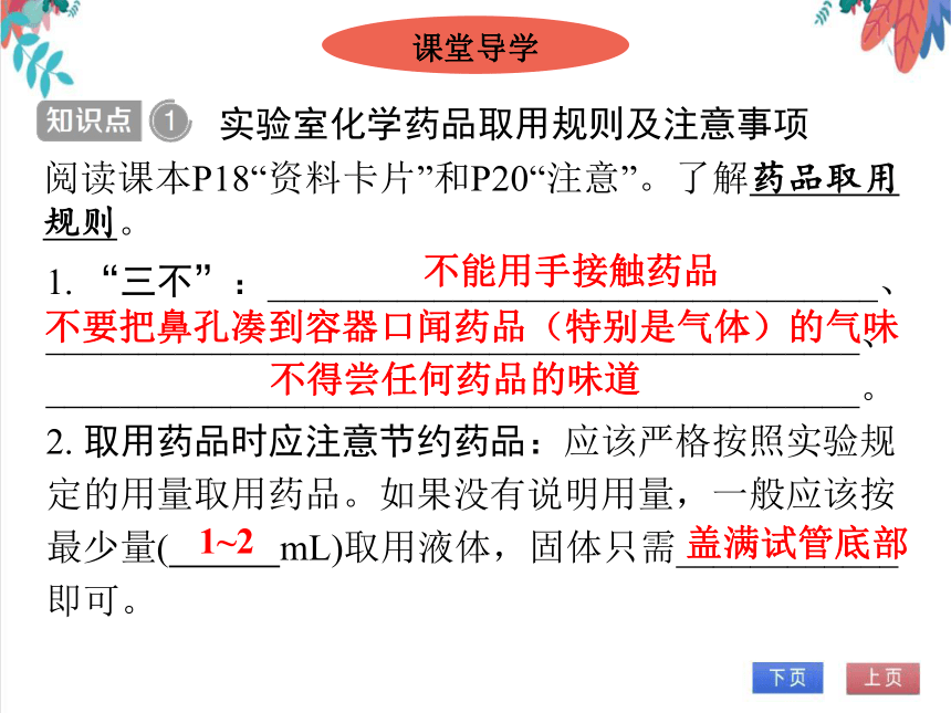 【人教版】化学九年级全一册 1.3.2 化学药品的取用 习题课件