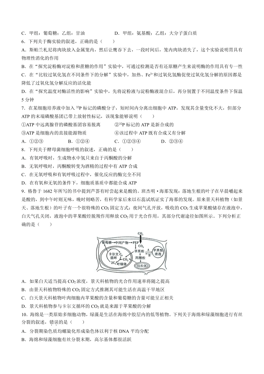 陕西省安康市2022-2023学年高一下学期开学摸底考试生物学试题（Word版含答案）