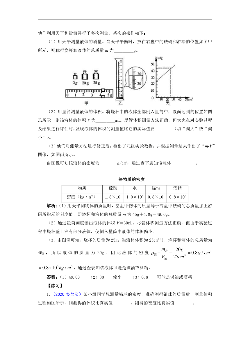 暑假专题预习-固体液体物质密度测定的误差分析2022-2023学年教科版物理八年级上册（ word版有答案）