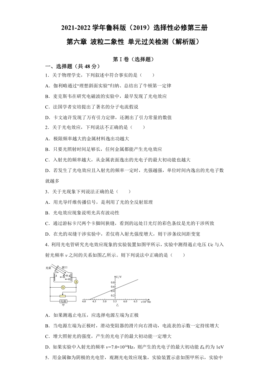 第六章 波粒二象性 单元过关检测（word解析版）