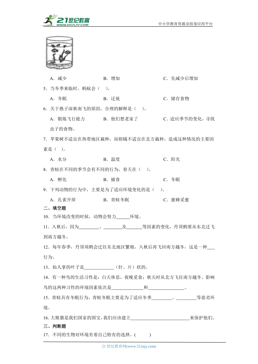 教科版五年级下册科学1.5当环境改变了（知识点同步训练）