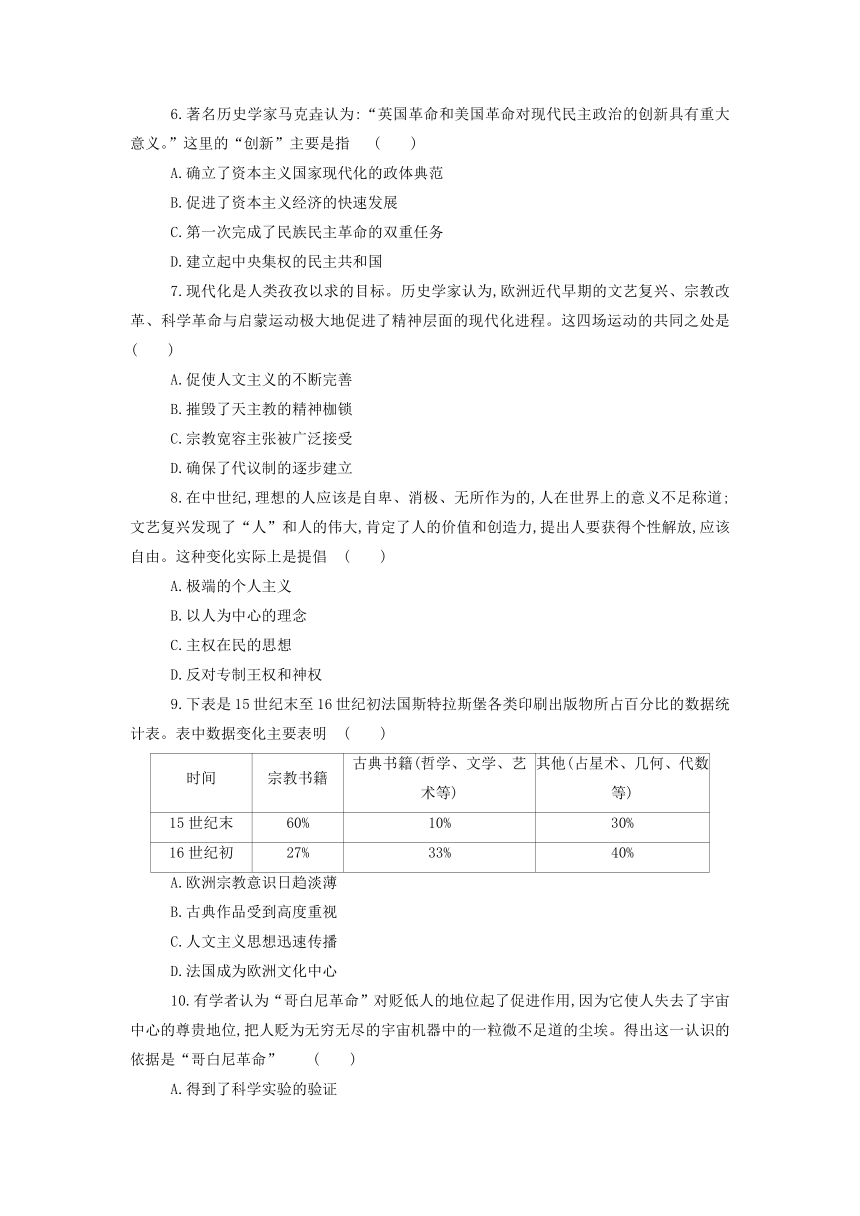 第四单元 资本主义制度的确立 单元检测卷（含解析） 高一下学期统编版（2019）必修中外历史纲要下