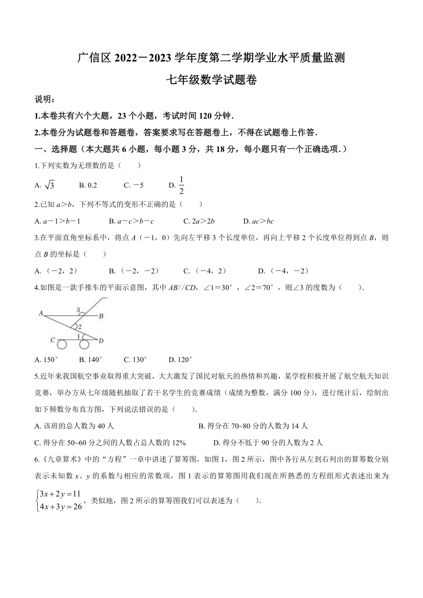 江西省上饶市广信区2022-2023学年七年级下学期期末联考数学试题（含答案）