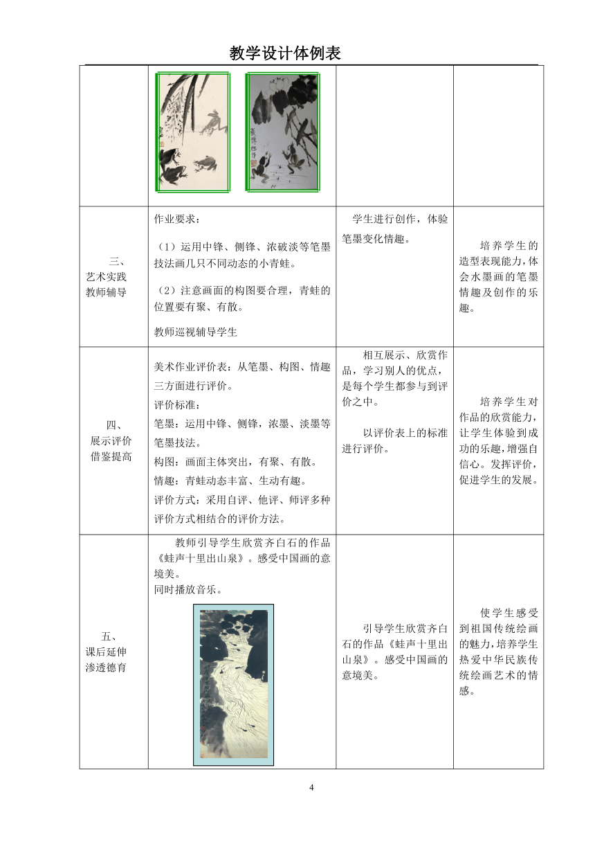 人美版（北京）  四年级上册美术教案-第10课  中国画-学画青蛙（表格式）
