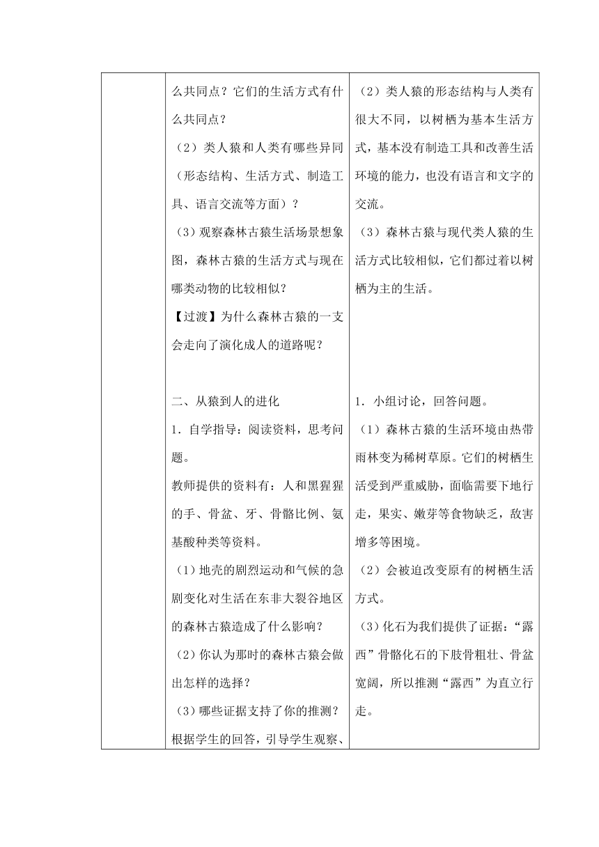 4.1.1人类的起源和发展教案2022-2023学年人教版生物七年级下册