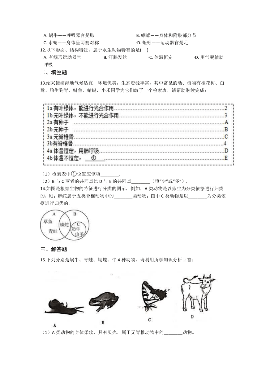 2.4常见的动物 同步练习（含解析）