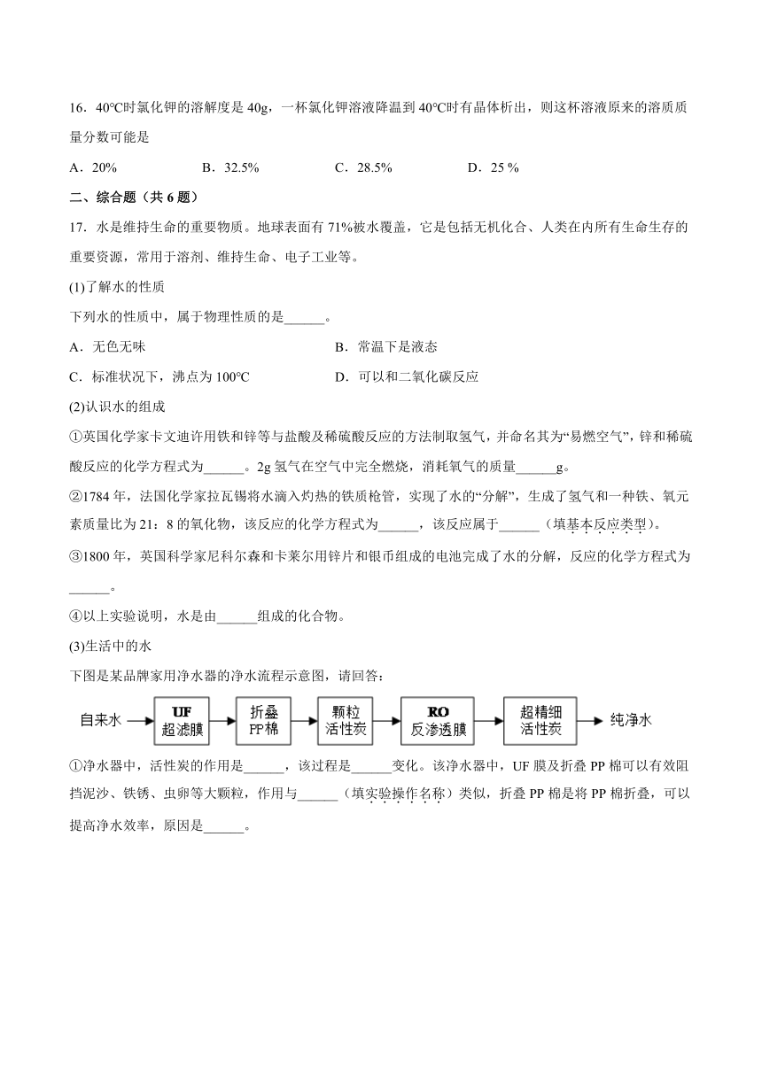 9.2溶液组成的定量表示 基础夯实（含解析）—2021_2022学年九年级化学京改版（2013）下册