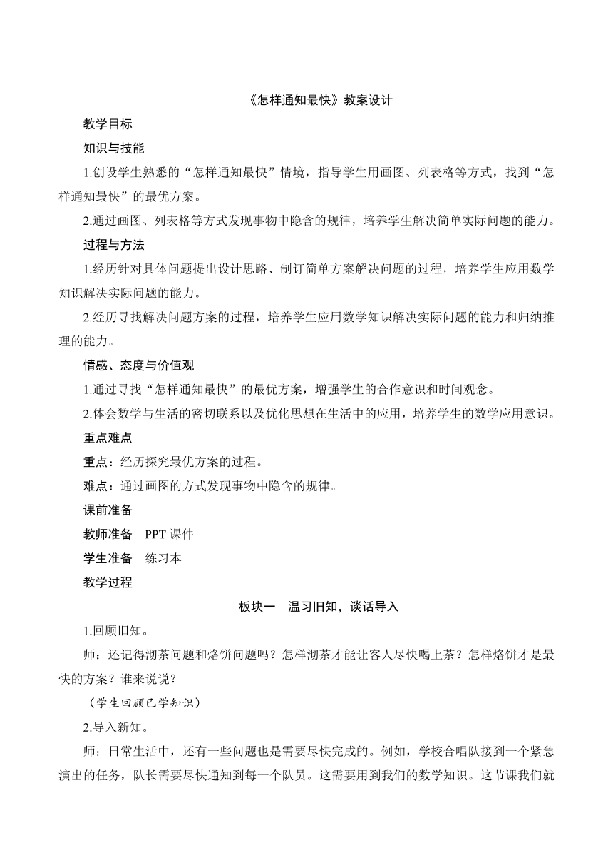 人教版五年级数学下册《怎样通知最快》教案