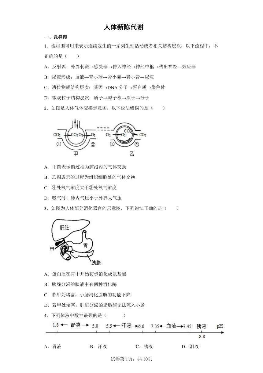 2022年浙江省中考科学专题练习：人体新陈代谢（含解析）