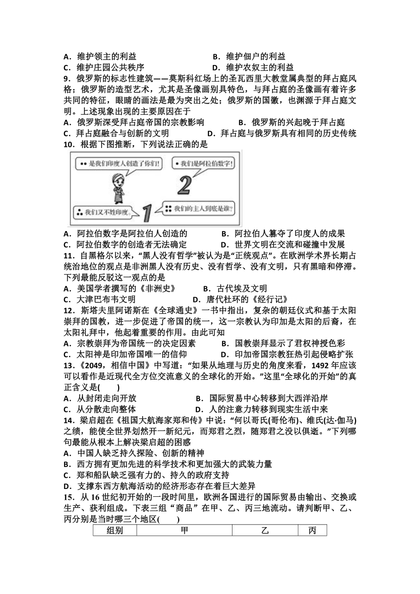 广东省湛江市第二十中学2020-2021学年高一下学期4月第一阶段考试历史试卷 Word版含答案