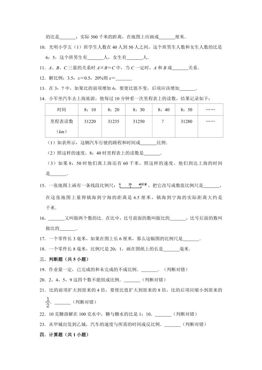 2020-2021学年北京课改版小学六年级数学下册第二章《比和比例》单元测试题（word版 有答案）