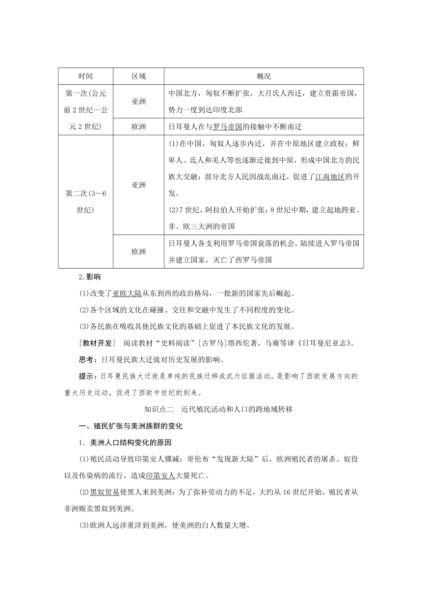 第46讲 人口迁徙、文化交融与认同 导学案（含答案）--2025届高三历史统编版（2019）选择性必修3一轮复习