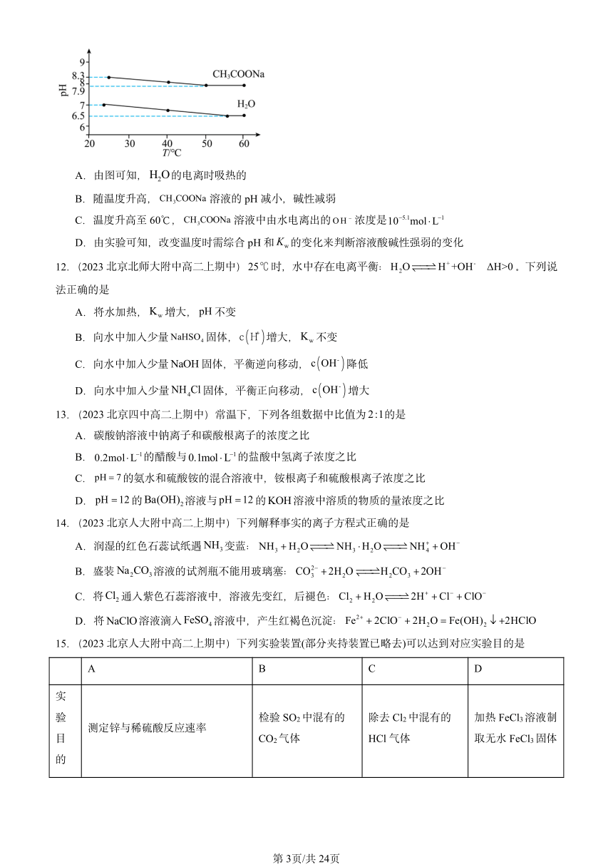 2023北京重点校高二（上）期中化学汇编：弱电解质的电离 盐类的水解2（PDF含解析）