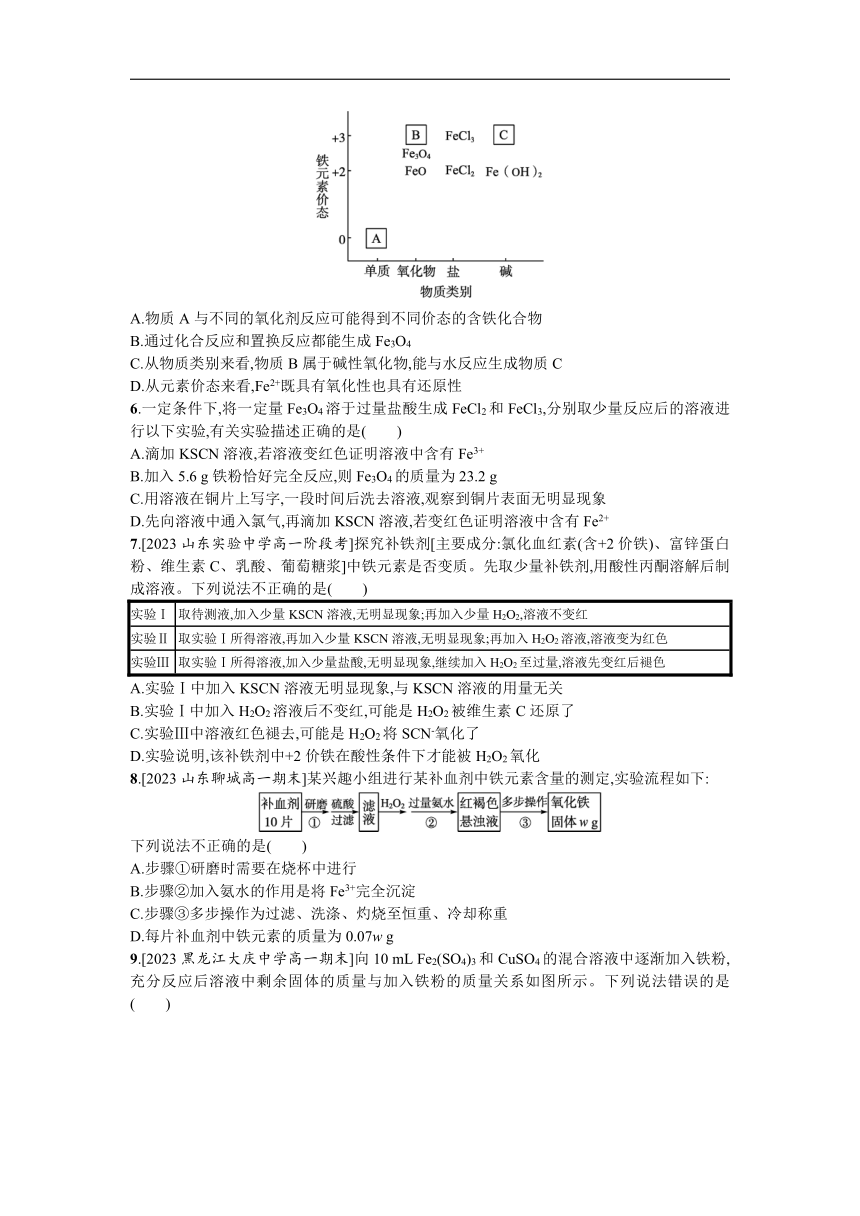 高中化学人教版必修一 3.1.2铁的氢氧化物铁盐和亚铁盐 试题（含解析）