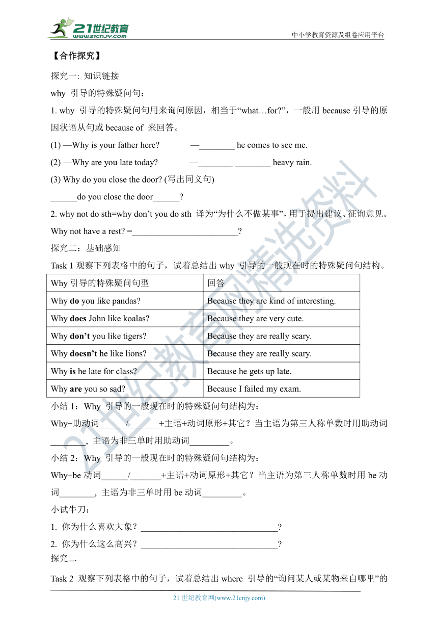 Unit 5 Why do you like pandas Section A 2 (Grammar Focus-3c)同步优学案（含答案）