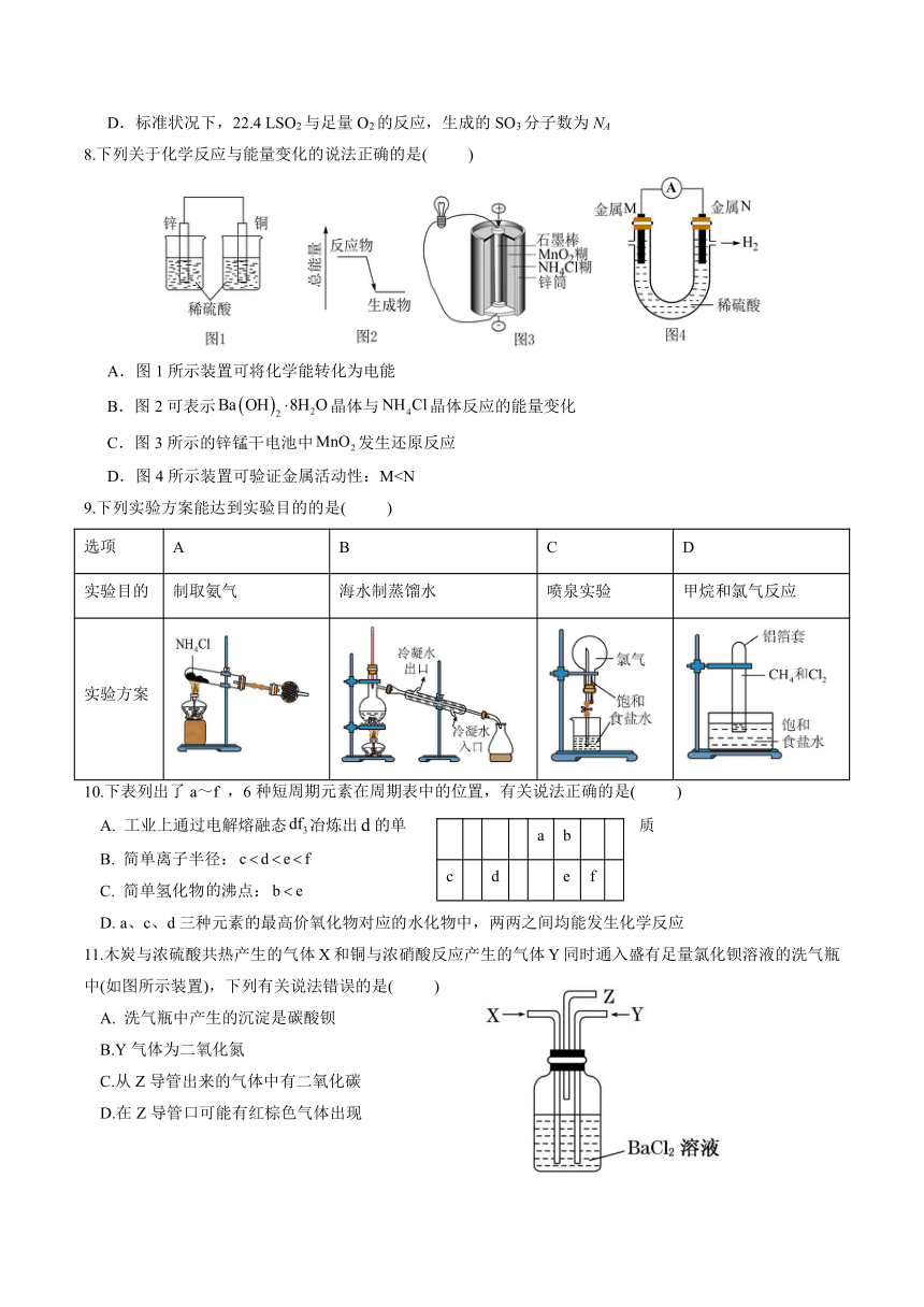 四川省达州市达川区铭仁园学校2023-2024学年高一下学期期中模拟考试化学试题（含答案）