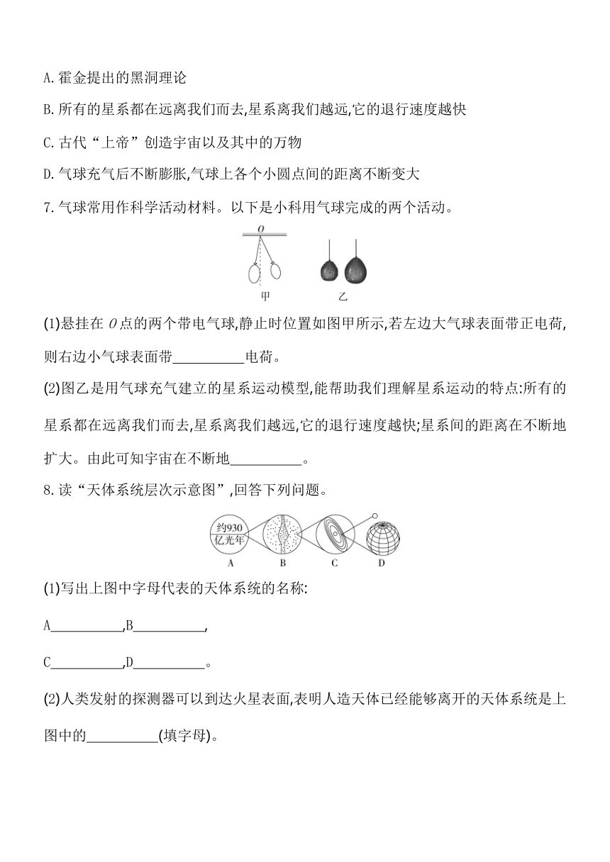 1.1 人类对宇宙的认识 同步练习（含解析）