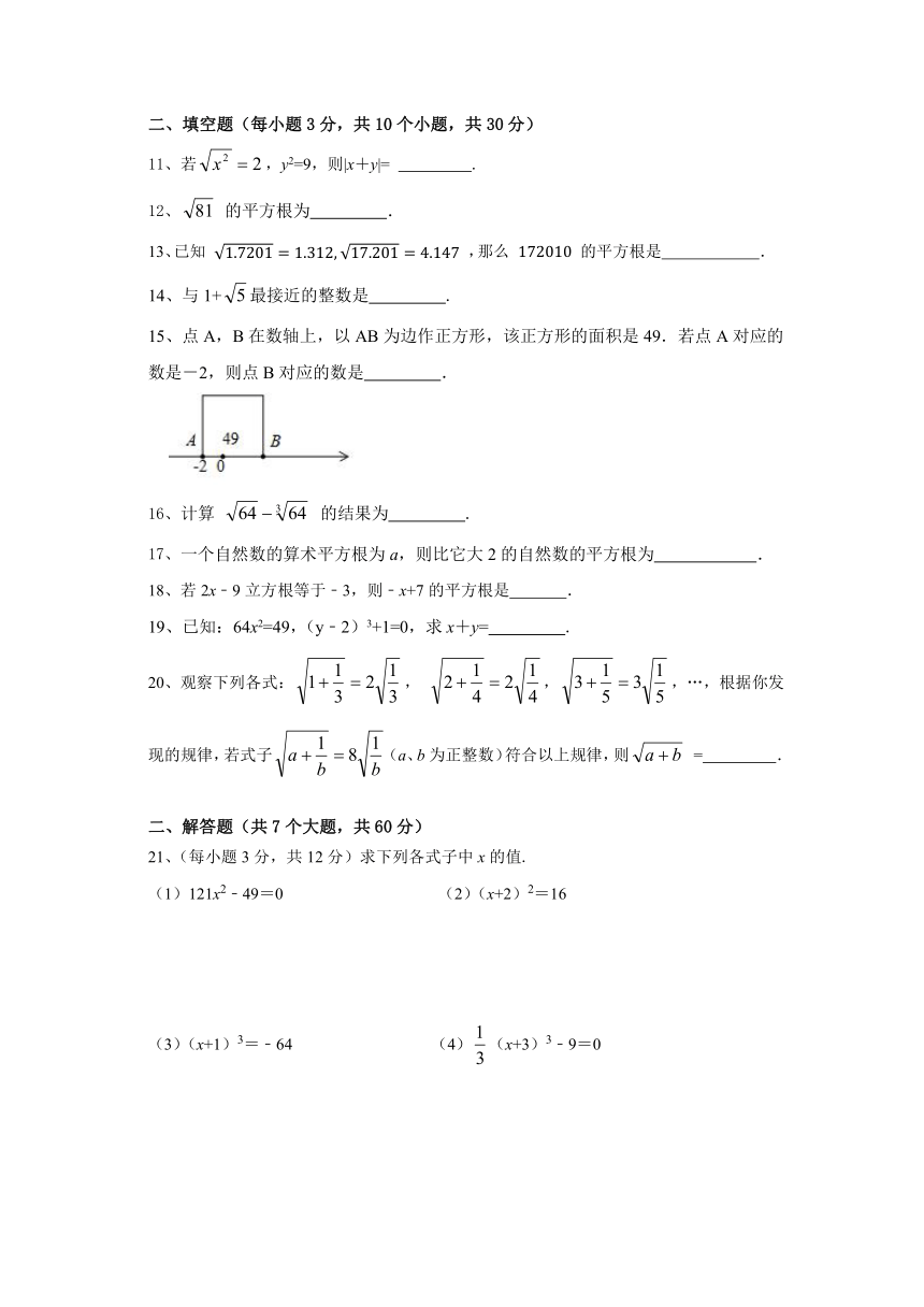 人教版七年级下册数学《平方根和立方根》测试卷（含解析版）
