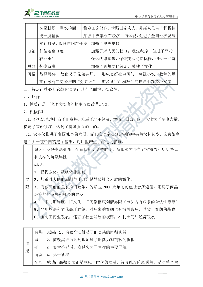 高中历史选修1 中外历史上的重大改革 素材（答题标准语言和具体史实）