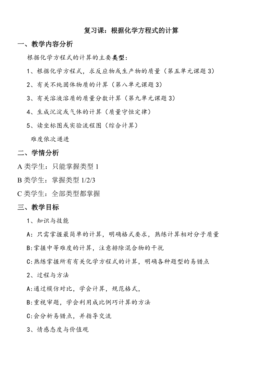 中考二轮专题复习复习课：根据化学方程式的计算 教案