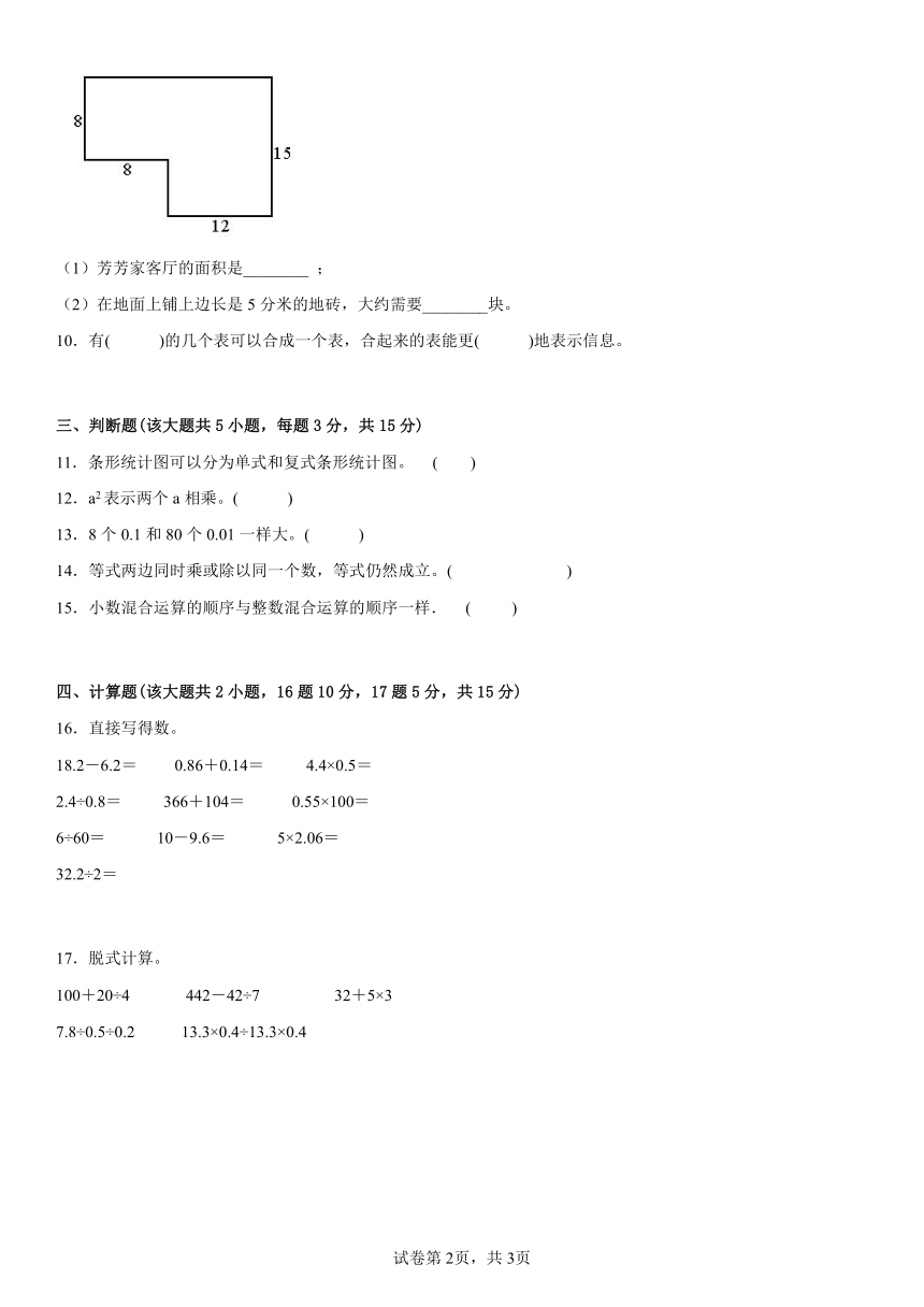 北京版数学五年级上册 期末复习题 试题（含简单答案）