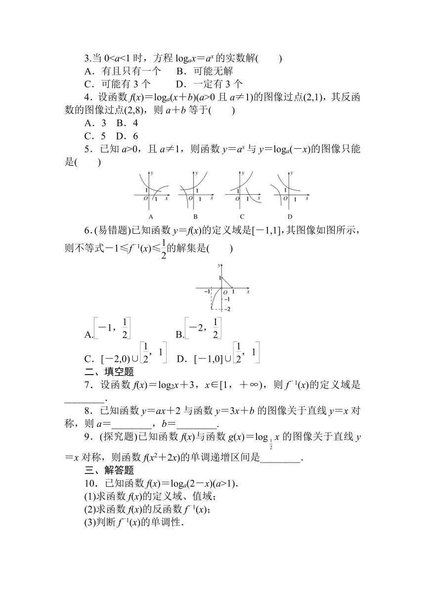 人教B版（2019）高中数学 必修第二册同步训练 4.3　指数函数与对数函数的关系（反函数）word版含答案