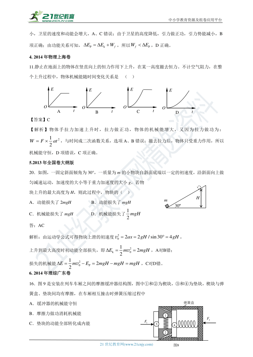 2011-2020年高考物理试卷分类汇编之021.功和能（含答案及解析）