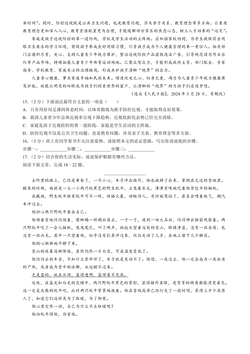 2024年4月湖北省黄石市中考模拟语文试题（含答案）