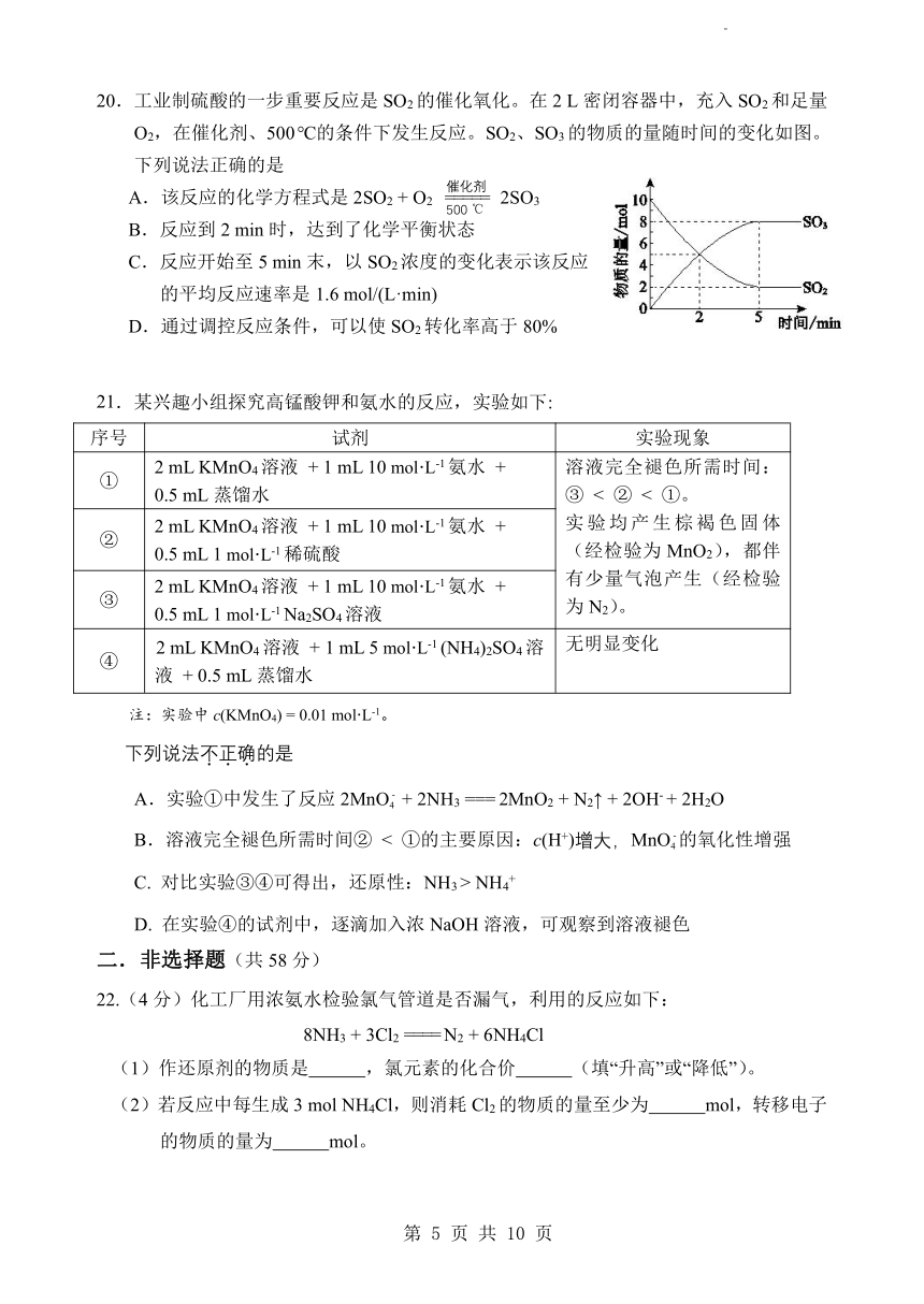 北京北师大燕化附中2023-2024学年度第二学期期中质量检测高一化学选考试题（PDF版含答案）