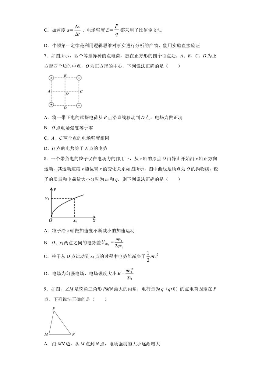 高中物理人教新课标版选修3-1：电场力的性质 过关练（含解析）