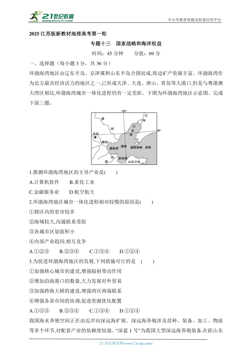 2025江苏版新教材地理高考第一轮基础练习--专题十三    国家战略与海洋权益测试卷（含答案）