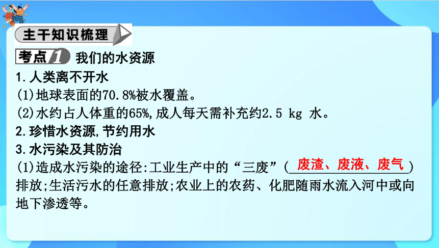 2024年中考化学一轮复习 第四章　生命之源——水第1讲我们的水资源水的组成课件（共53张PPT）