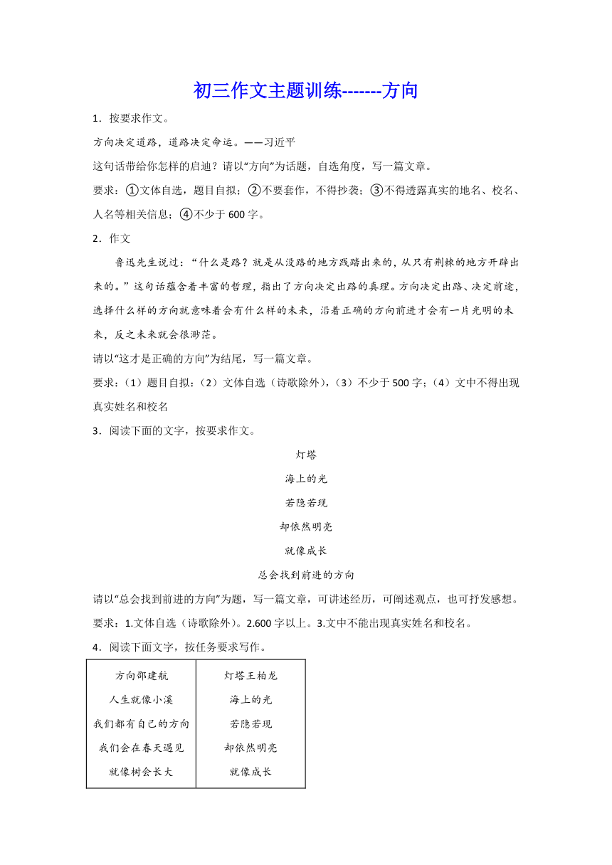 作文主题训练：方向-2024年中考语文二轮专题（含解析）