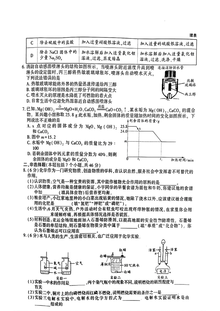 2024年贵州省金沙县二中三中等三校中考三模考试化学试题（PDF无答案）
