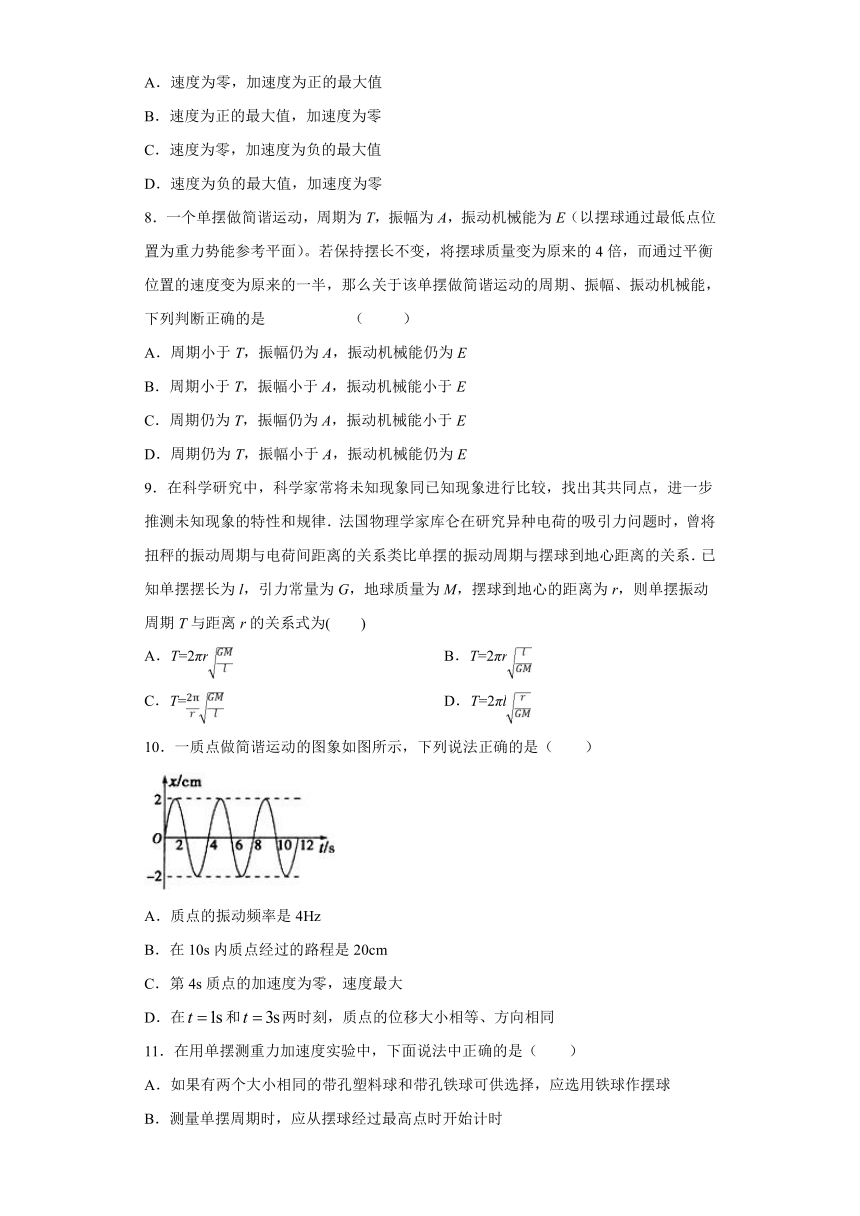 上海市龙柏高中2019-2020学年高中物理沪科版选修3-4：机械振动 章末综合复习测评（含解析）