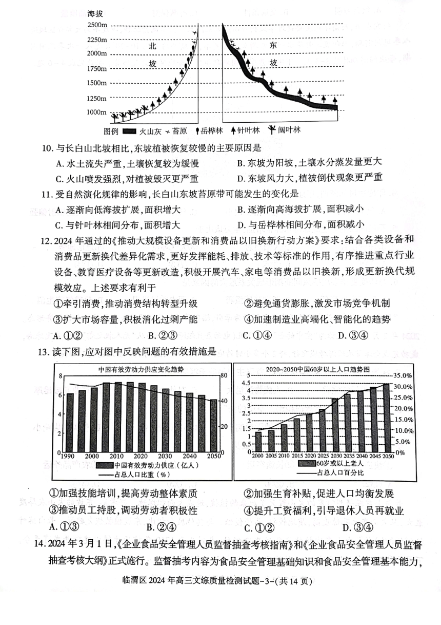 陕西省渭南市临渭区2024届高三下学期三模文综试卷（图片版含答案）