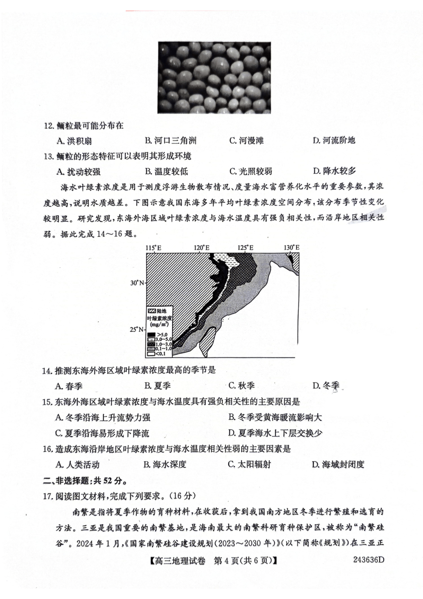 安徽省2024年（合肥一中等校）5月高考适应性联考地理试题（PDF版含答案）