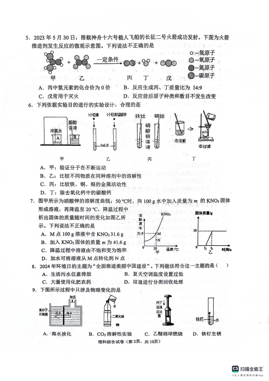 2024年河北省唐山市丰润区一模物理?化学试题（PDF版无答案）