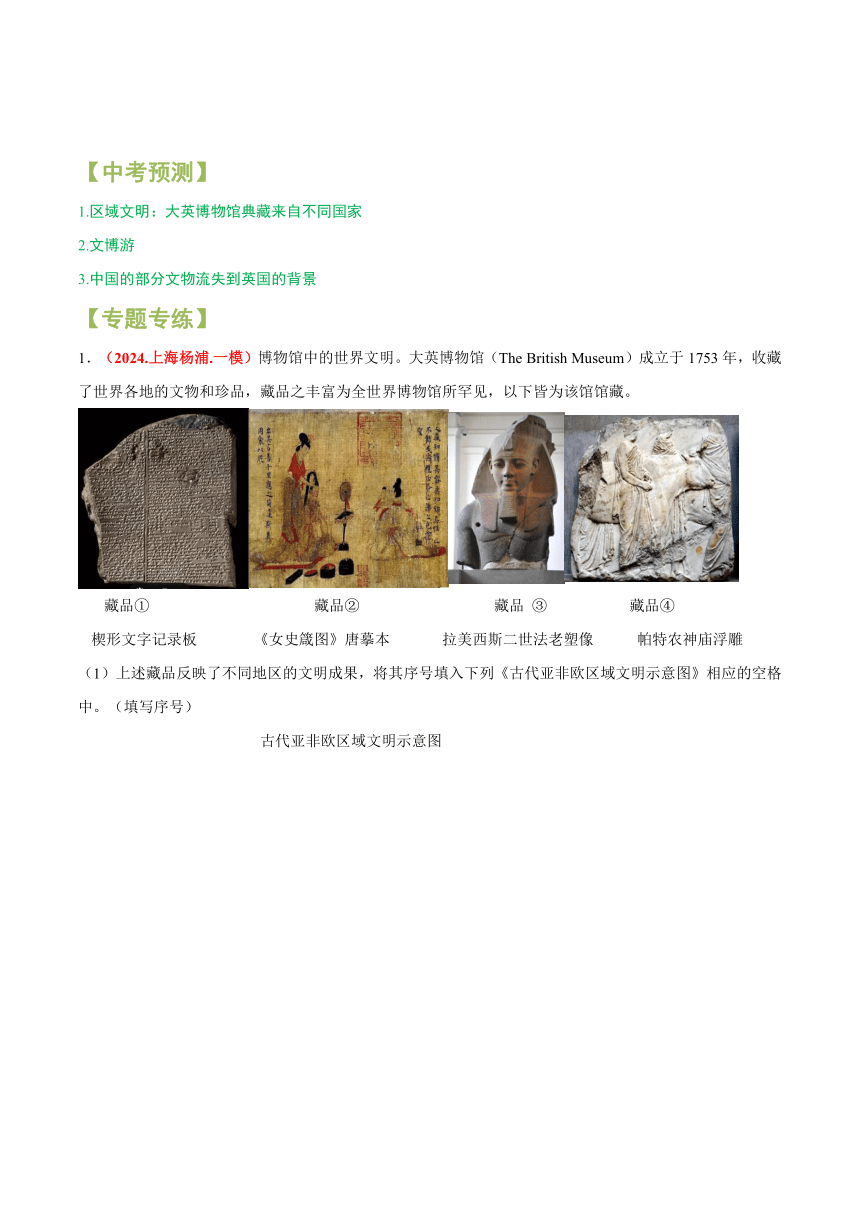 2024年中考历史专练（上海专用）热点专题05  逃出大英博物馆，流失文物的回归之路（含解析）