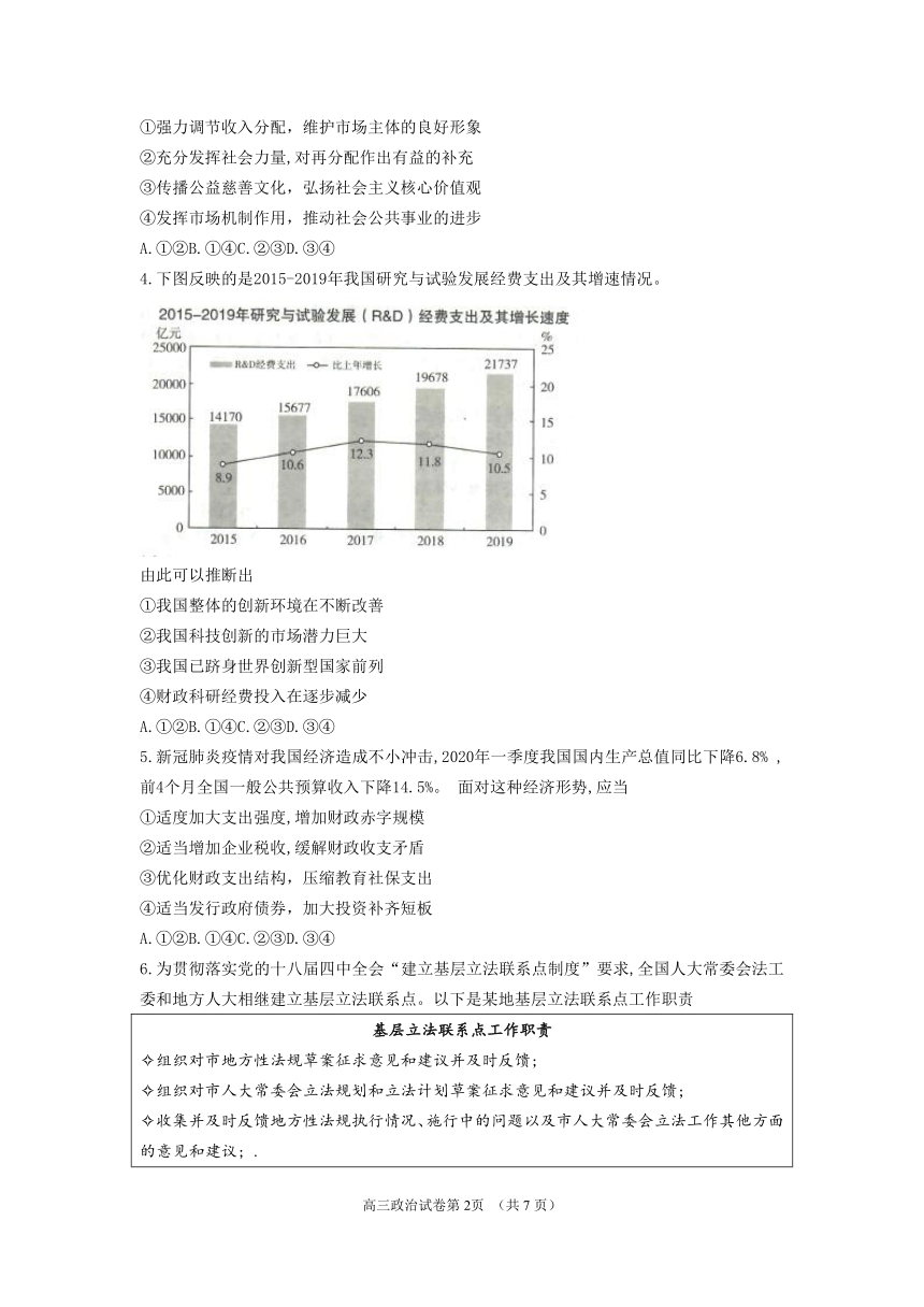 山东省临沂市（二模）、枣庄市（三调）2020届高三临考演练考试枣政治试题（word版 含答案）